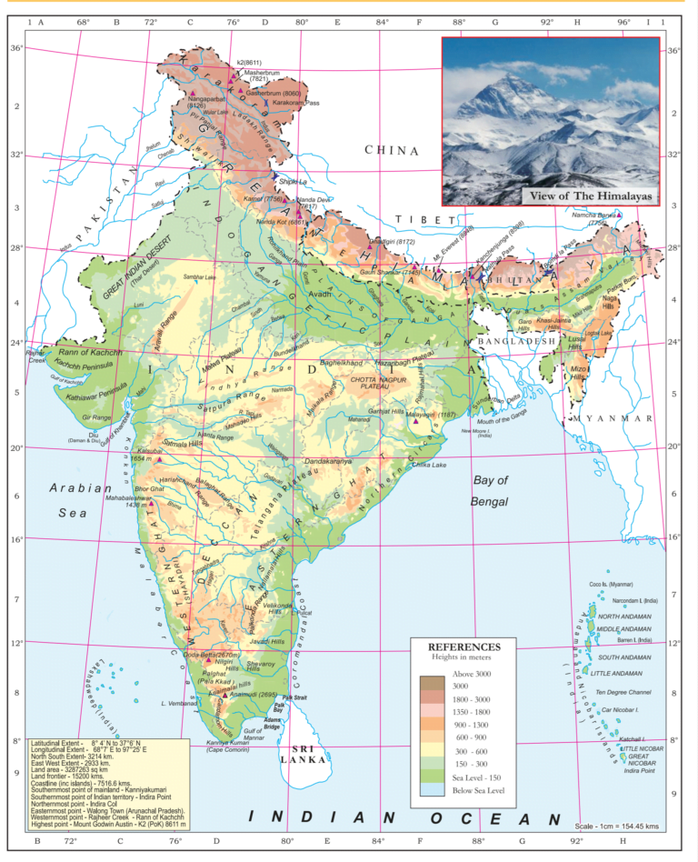 India physical map: Free Physical map of India